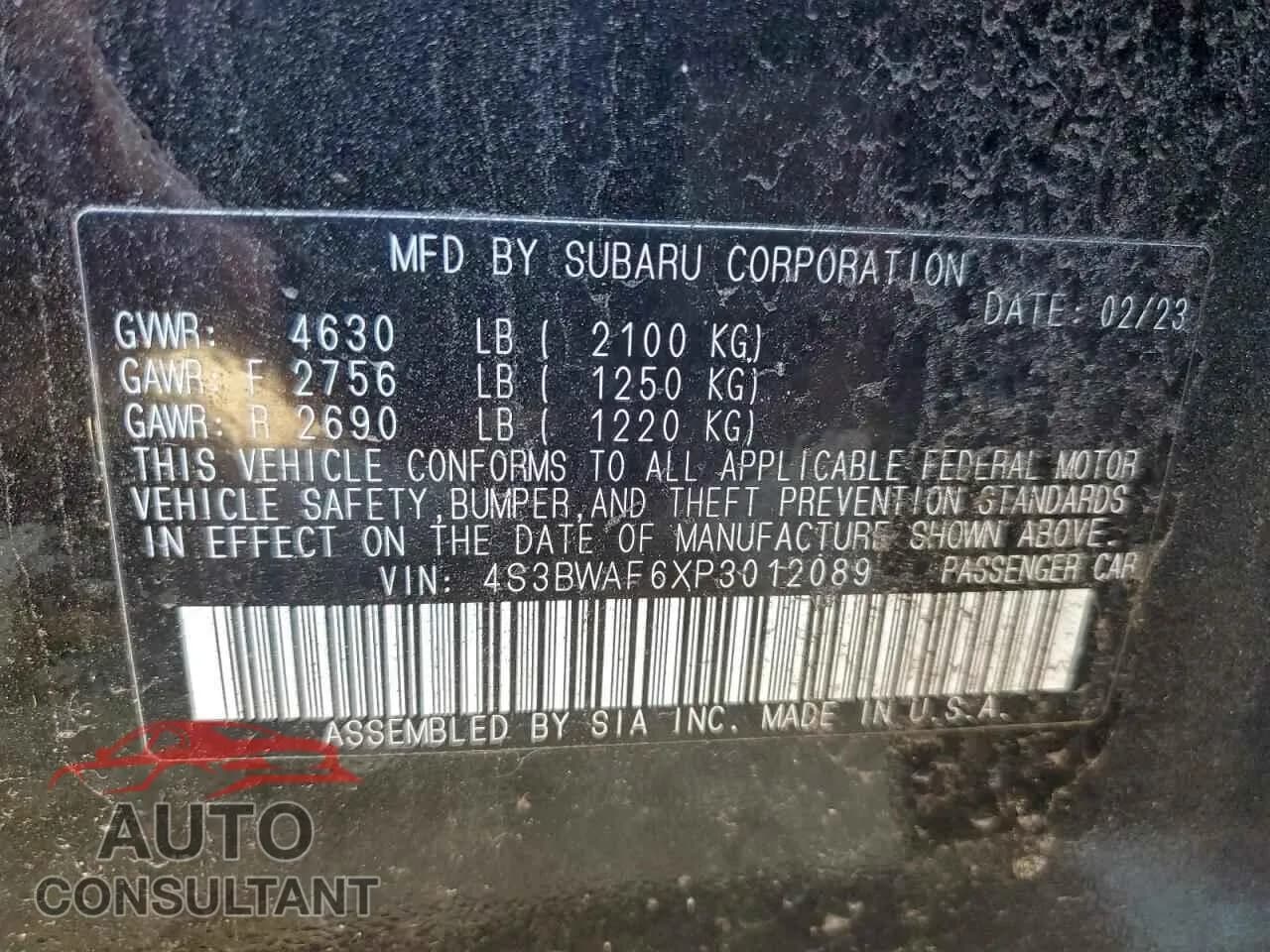 2023 SUBARU LEGACY Damaged VIN 4S3BWAF6XP3012089 – photo 12 2023 SUBARU LEGACY Damaged VIN 4S3BWAF6XP3012089 – photo 12