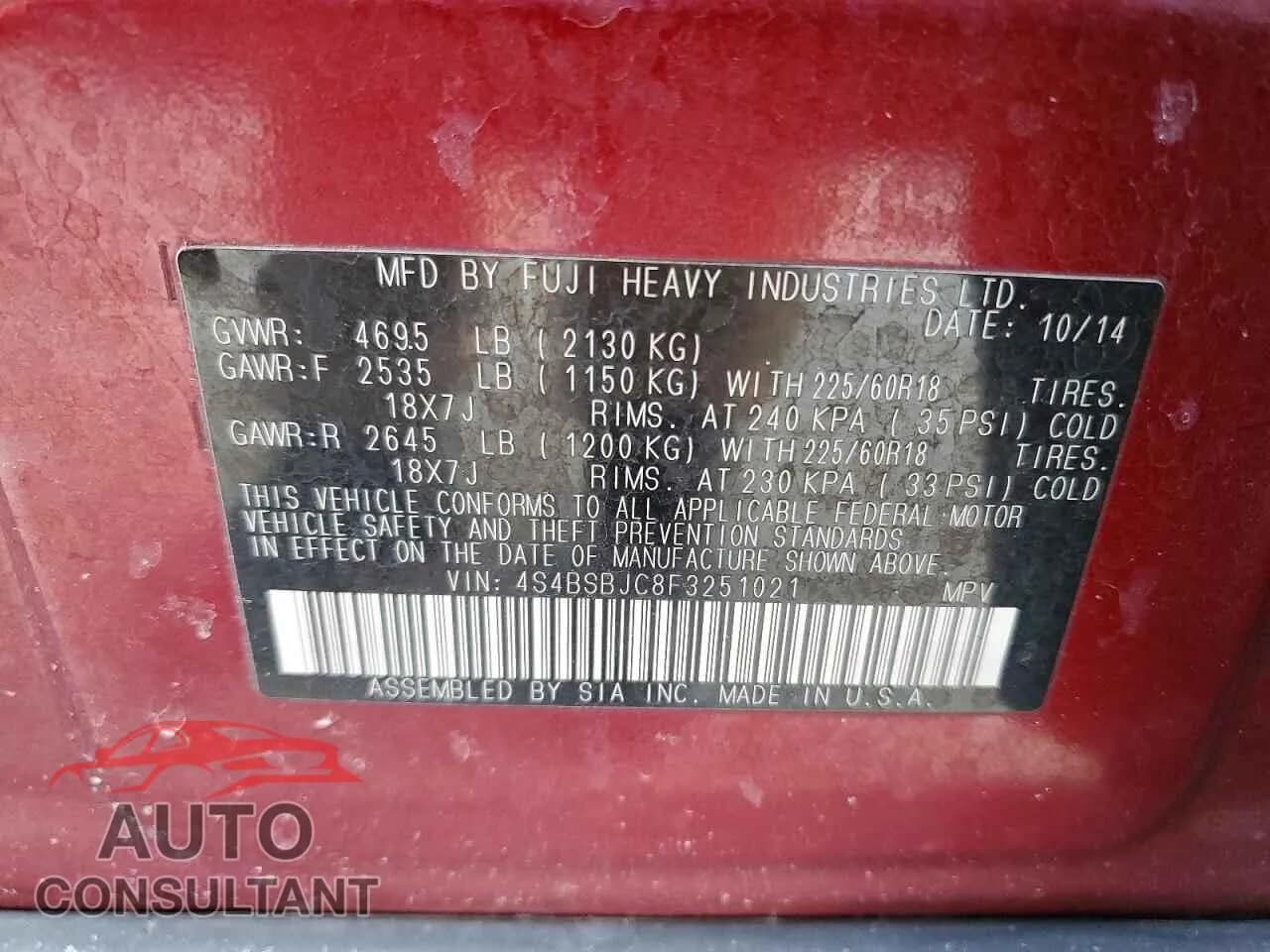 2015 SUBARU OUTBACK Damaged VIN 4S4BSBJC8F3251021 – photo 12 2015 SUBARU OUTBACK Damaged VIN 4S4BSBJC8F3251021 – photo 12