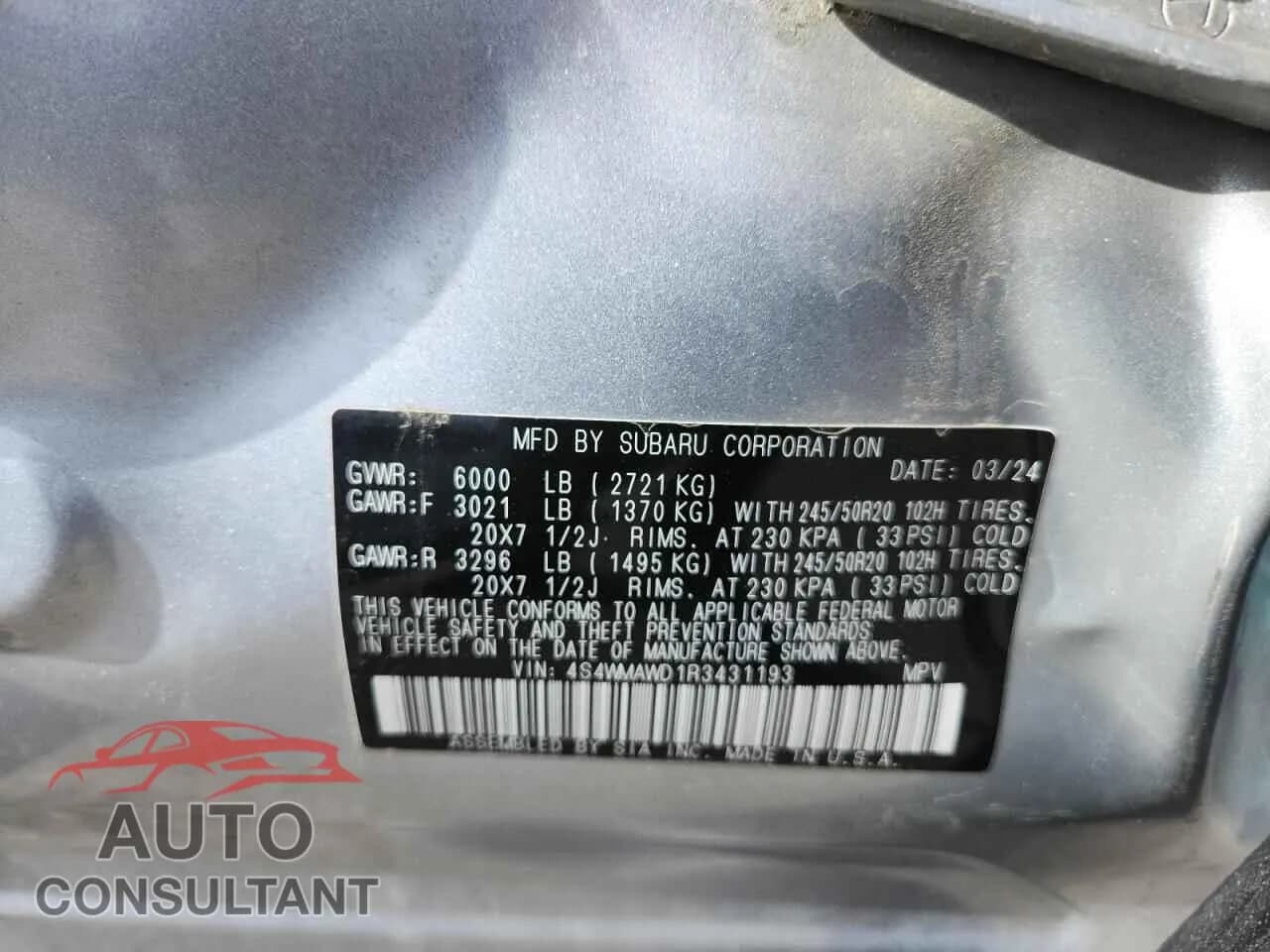 2024 SUBARU ASCENT Damaged VIN 4S4WMAWD1R3431193 – photo 13 2024 SUBARU ASCENT Damaged VIN 4S4WMAWD1R3431193 – photo 13