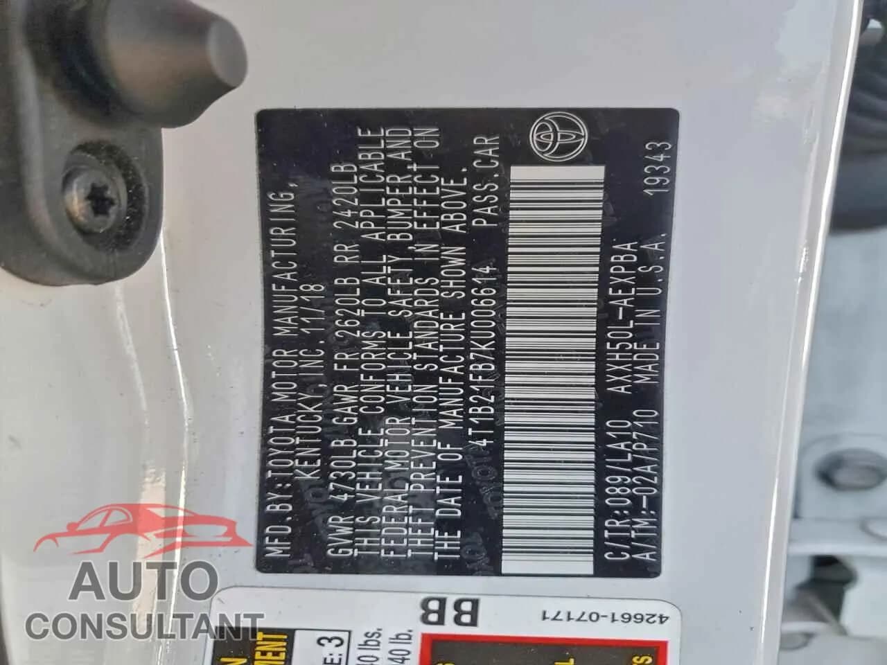 2019 TOYOTA AVALON Damaged VIN 4T1B21FB7KU006614 – photo 12 2019 TOYOTA AVALON Damaged VIN 4T1B21FB7KU006614 – photo 12