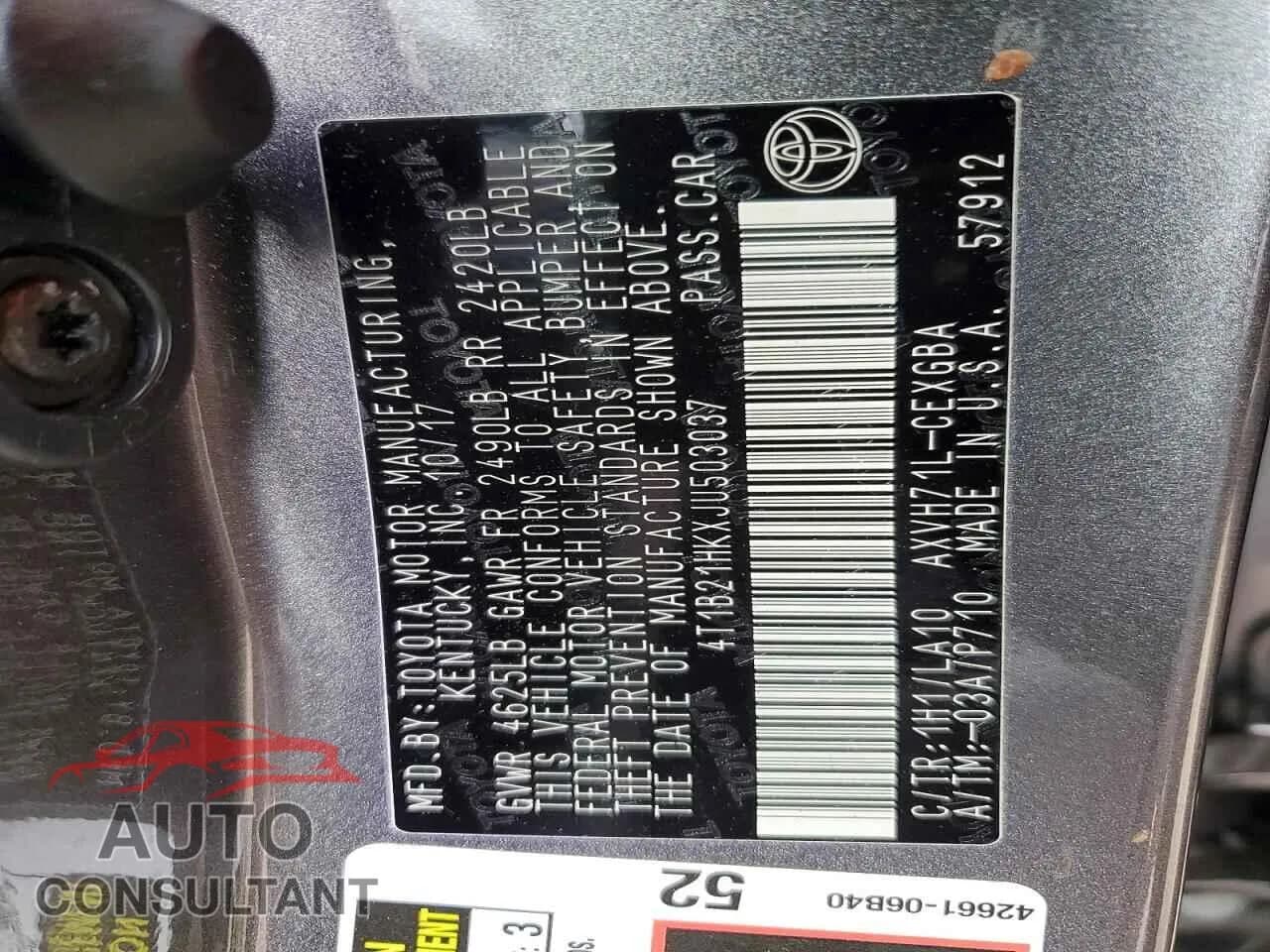 2018 TOYOTA CAMRY Damaged VIN 4T1B21HKXJU503037 – photo 12 2018 TOYOTA CAMRY Damaged VIN 4T1B21HKXJU503037 – photo 12