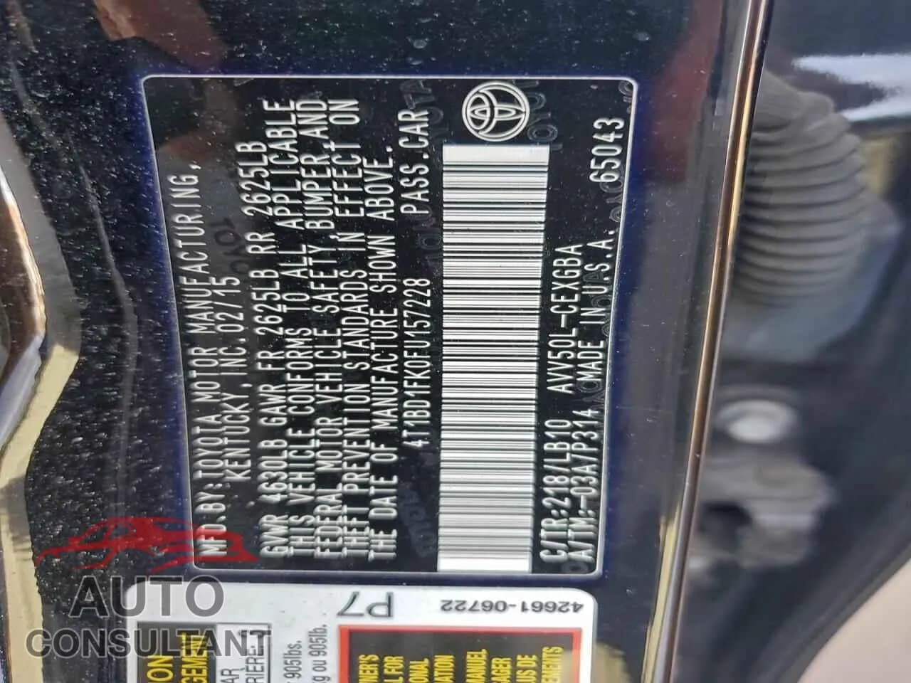 2015 TOYOTA CAMRY Damaged VIN 4T1BD1FK0FU157228 – photo 12 2015 TOYOTA CAMRY Damaged VIN 4T1BD1FK0FU157228 – photo 12