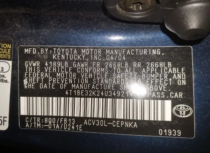 2004 TOYOTA Camry Used VIN 4T1BE32K24U349214 – front exterior 2004 TOYOTA Camry Used VIN 4T1BE32K24U349214 – front exterior