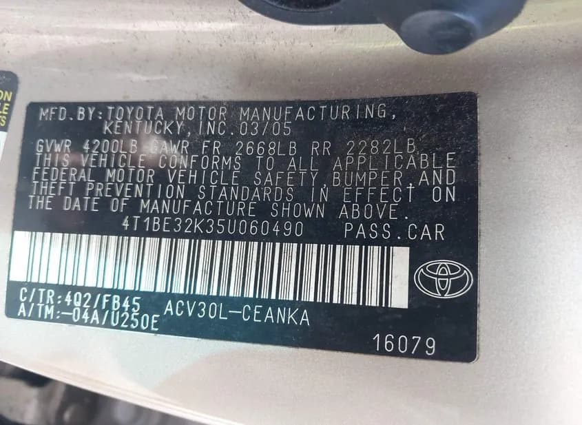 2005 TOYOTA Camry Used VIN 4T1BE32K35U060490 – interior seats 2005 TOYOTA Camry Used VIN 4T1BE32K35U060490 – interior seats