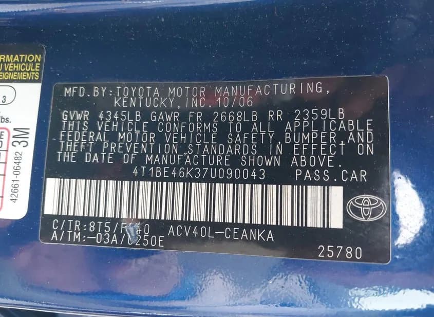 2007 TOYOTA Camry Used VIN 4T1BE46K37U090043 – photo 16 2007 TOYOTA Camry Used VIN 4T1BE46K37U090043 – photo 16