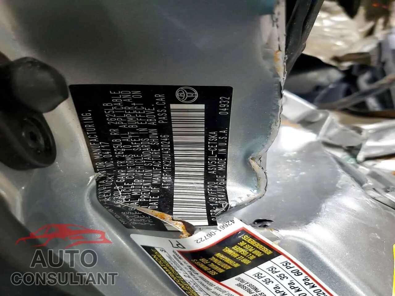 2017 TOYOTA CAMRY Damaged VIN 4T1BF1FK2HU430246 – photo 12 2017 TOYOTA CAMRY Damaged VIN 4T1BF1FK2HU430246 – photo 12