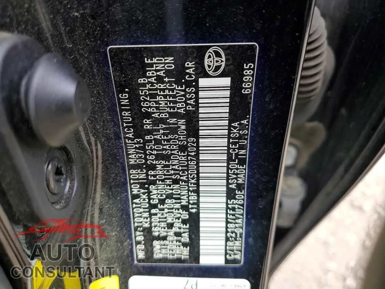 2013 TOYOTA CAMRY Damaged VIN 4T1BF1FK5DU674029 – photo 12 2013 TOYOTA CAMRY Damaged VIN 4T1BF1FK5DU674029 – photo 12