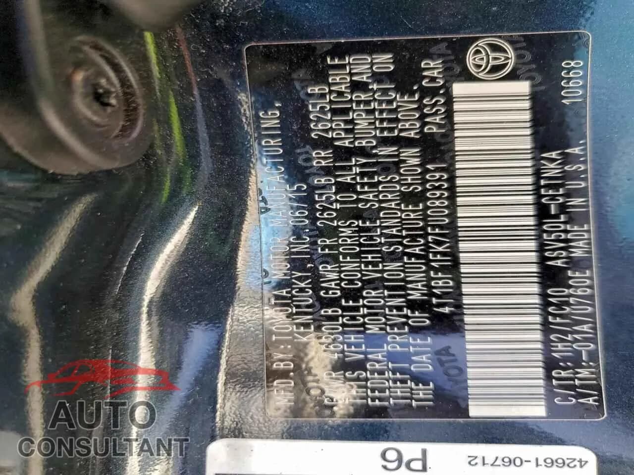 2015 TOYOTA CAMRY Damaged VIN 4T1BF1FK7FU089391 – photo 12 2015 TOYOTA CAMRY Damaged VIN 4T1BF1FK7FU089391 – photo 12