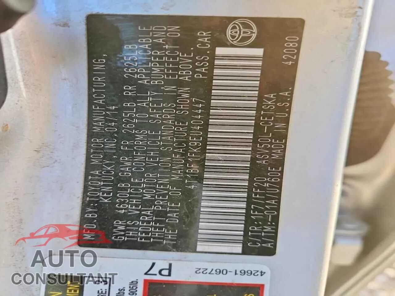 2014 TOYOTA CAMRY Damaged VIN 4T1BF1FK9EU404447 – photo 12 2014 TOYOTA CAMRY Damaged VIN 4T1BF1FK9EU404447 – photo 12