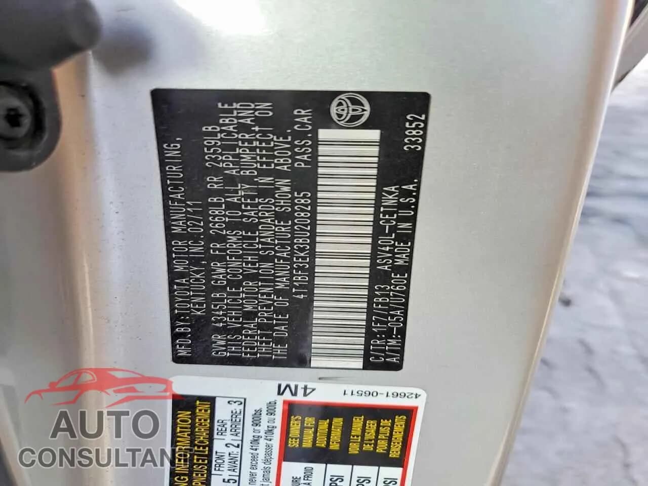 2011 TOYOTA CAMRY Damaged VIN 4T1BF3EK3BU208285 – photo 13 2011 TOYOTA CAMRY Damaged VIN 4T1BF3EK3BU208285 – photo 13