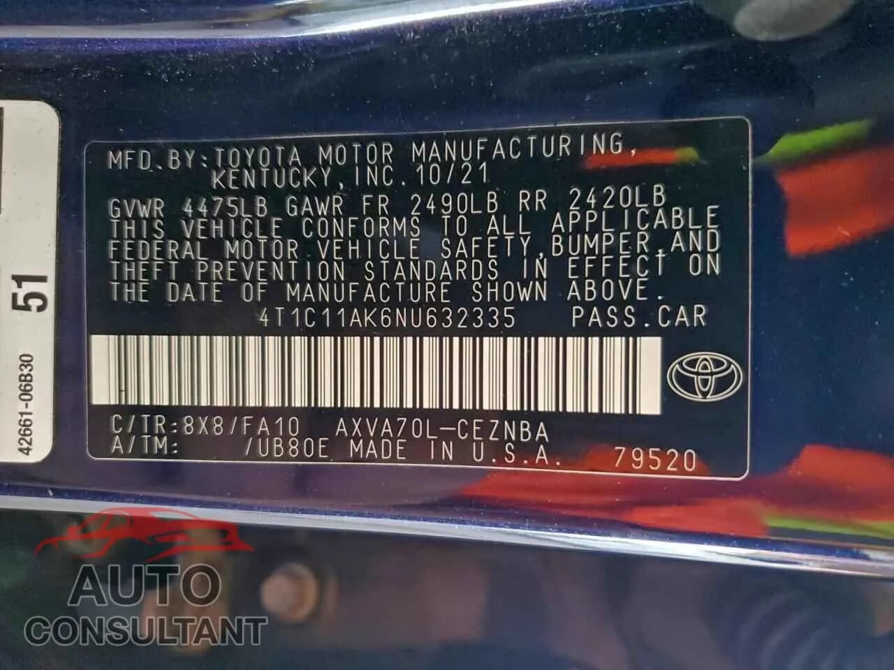 2022 TOYOTA CAMRY Damaged VIN 4T1C11AK6NU632335 – photo 13 2022 TOYOTA CAMRY Damaged VIN 4T1C11AK6NU632335 – photo 13