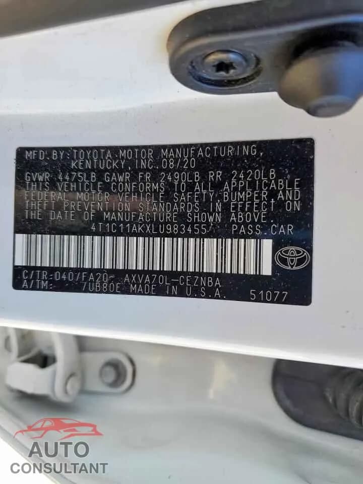 2020 TOYOTA CAMRY Damaged VIN 4T1C11AKXLU983455 – photo 12 2020 TOYOTA CAMRY Damaged VIN 4T1C11AKXLU983455 – photo 12