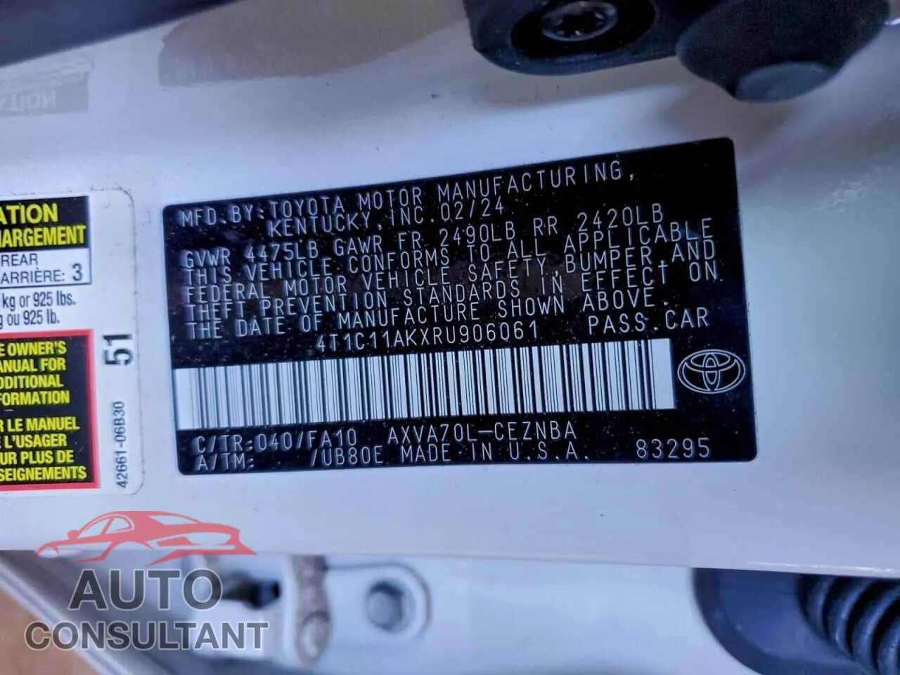 2024 TOYOTA CAMRY Damaged VIN 4T1C11AKXRU906061 – photo 13 2024 TOYOTA CAMRY Damaged VIN 4T1C11AKXRU906061 – photo 13