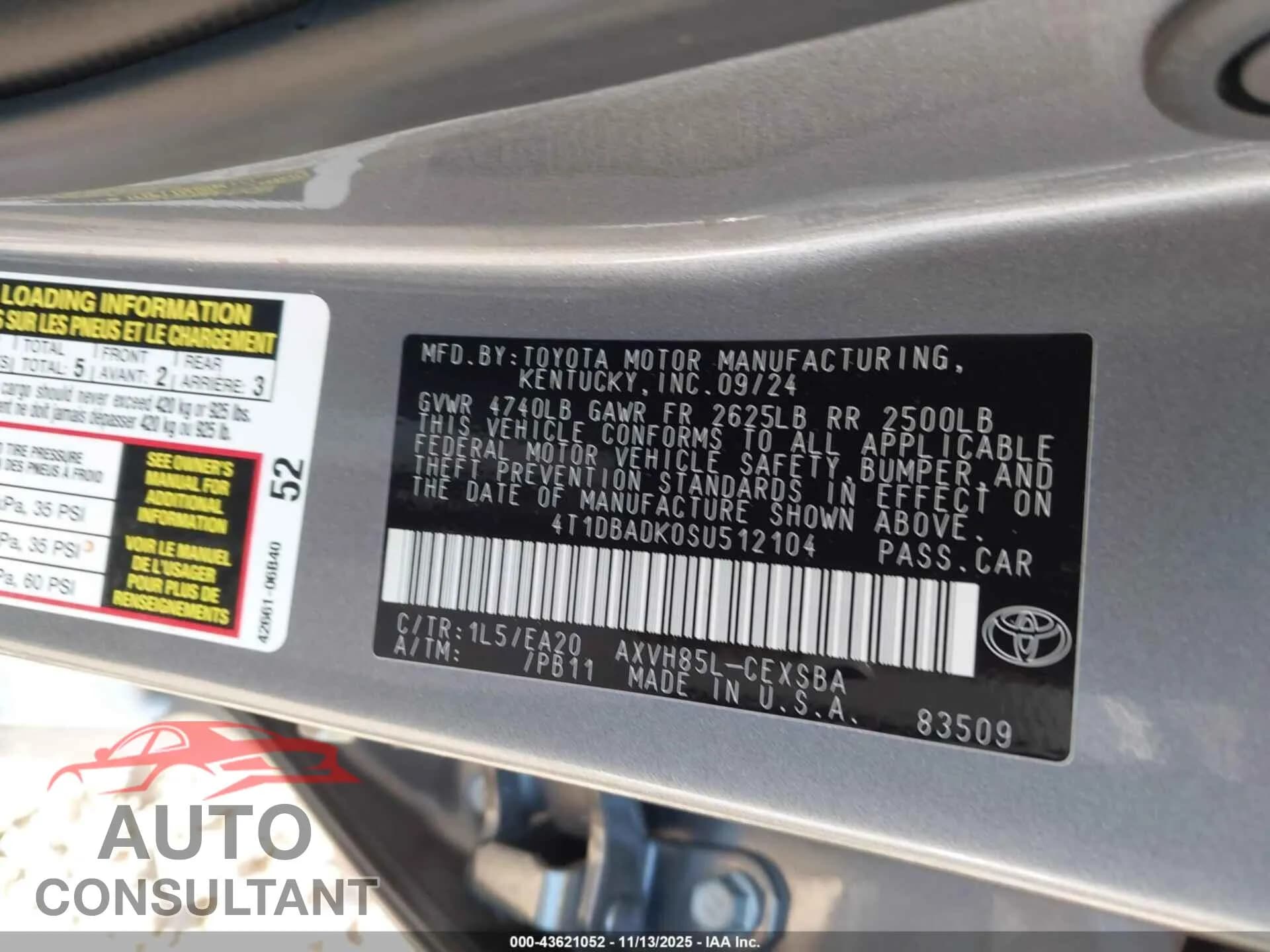 2025 TOYOTA CAMRY Damaged VIN 4T1DBADK0SU512104 – trunk area 2025 TOYOTA CAMRY Damaged VIN 4T1DBADK0SU512104 – trunk area