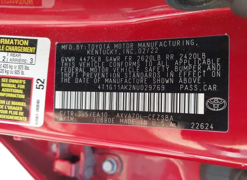 2022 TOYOTA Camry Used VIN 4T1G11AK2NU029769 – photo 13 2022 TOYOTA Camry Used VIN 4T1G11AK2NU029769 – photo 13