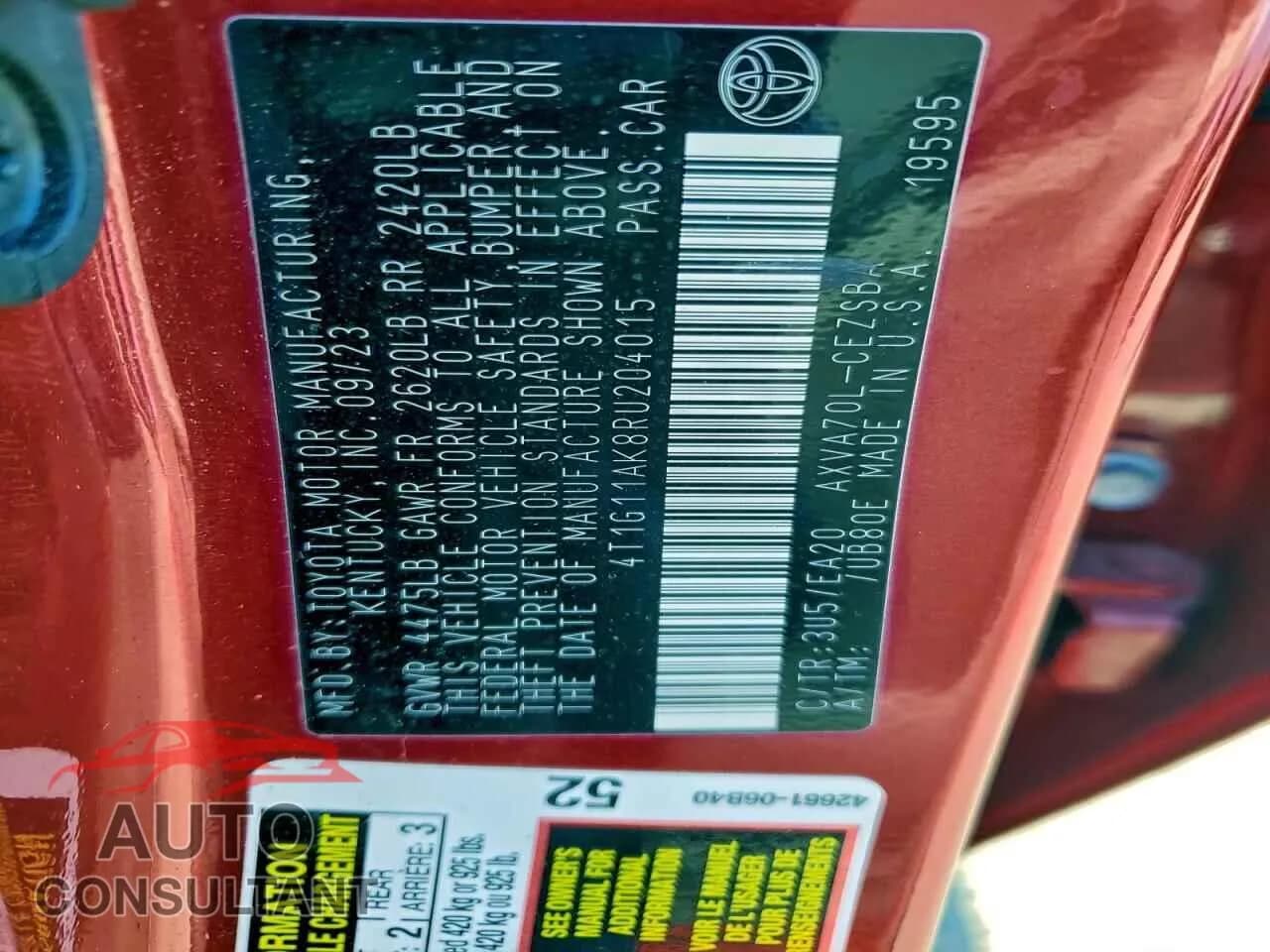 2024 TOYOTA CAMRY Damaged VIN 4T1G11AK8RU204015 – photo 13 2024 TOYOTA CAMRY Damaged VIN 4T1G11AK8RU204015 – photo 13