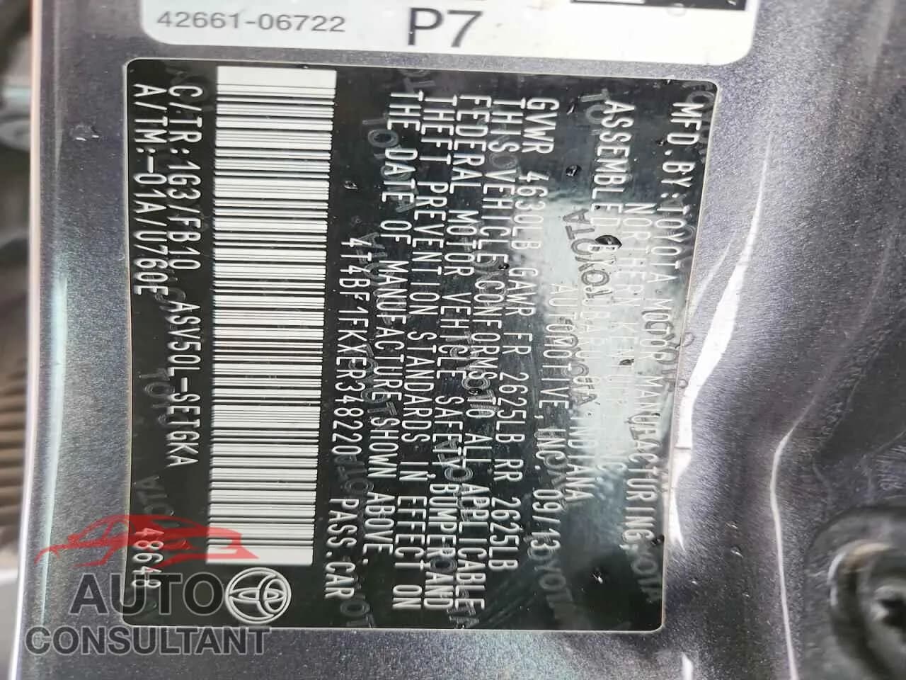 2014 TOYOTA CAMRY Damaged VIN 4T4BF1FKXER348220 – photo 12 2014 TOYOTA CAMRY Damaged VIN 4T4BF1FKXER348220 – photo 12