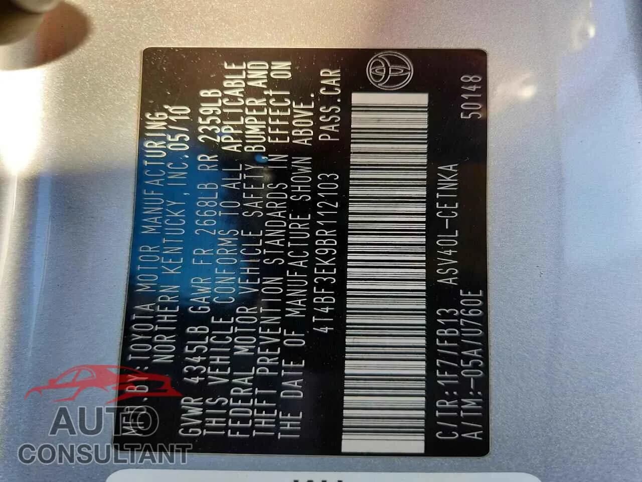 2011 TOYOTA CAMRY Damaged VIN 4T4BF3EK9BR112103 – photo 12 2011 TOYOTA CAMRY Damaged VIN 4T4BF3EK9BR112103 – photo 12