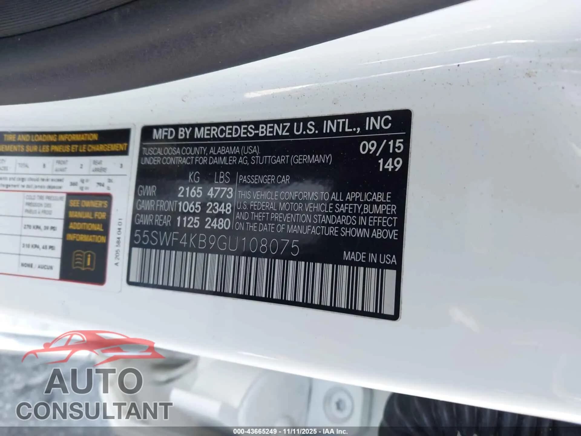 2016 MERCEDES-BENZ C 300 Damaged VIN 55SWF4KB9GU108075 – trunk area 2016 MERCEDES-BENZ C 300 Damaged VIN 55SWF4KB9GU108075 – trunk area