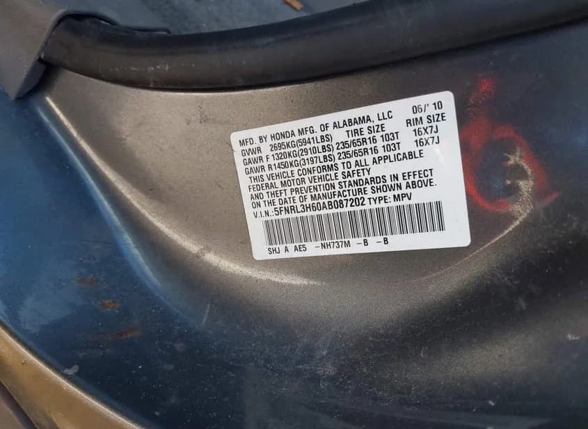 2010 HONDA Odyssey Used VIN 5FNRL3H60AB087202 – rear exterior 2010 HONDA Odyssey Used VIN 5FNRL3H60AB087202 – rear exterior