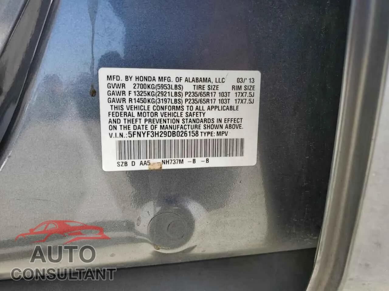 2013 HONDA PILOT Damaged VIN 5FNYF3H29DB026158 – photo 13 2013 HONDA PILOT Damaged VIN 5FNYF3H29DB026158 – photo 13