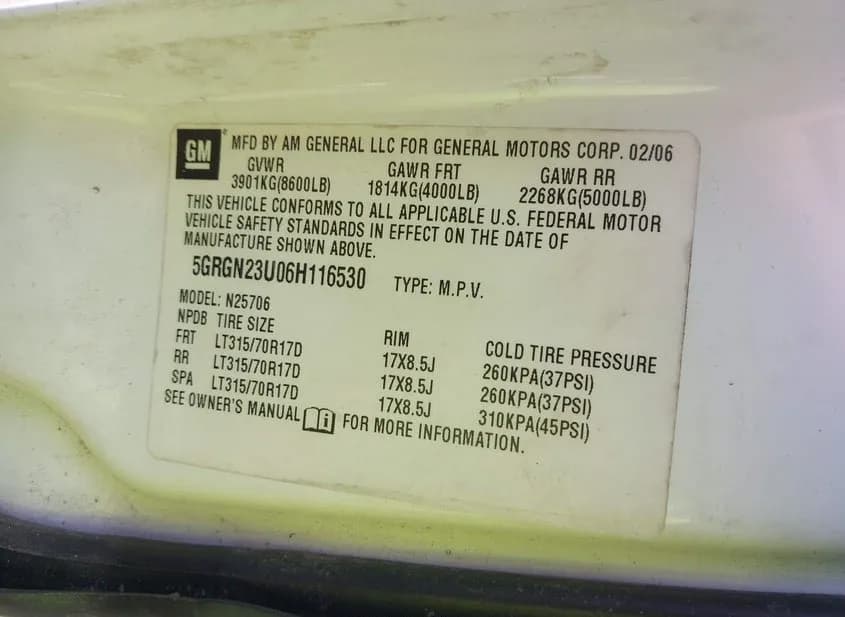 2006 HUMMER H2 Used VIN 5GRGN23U06H116530 – dashboard 2006 HUMMER H2 Used VIN 5GRGN23U06H116530 – dashboard