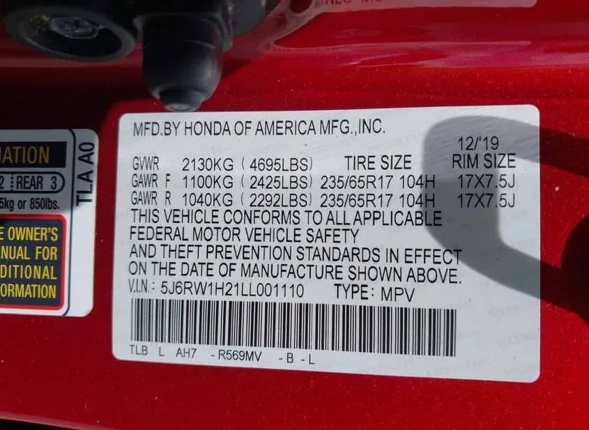 2020 HONDA CR-V Used VIN 5J6RW1H21LL001110 – engine bay 2020 HONDA CR-V Used VIN 5J6RW1H21LL001110 – engine bay