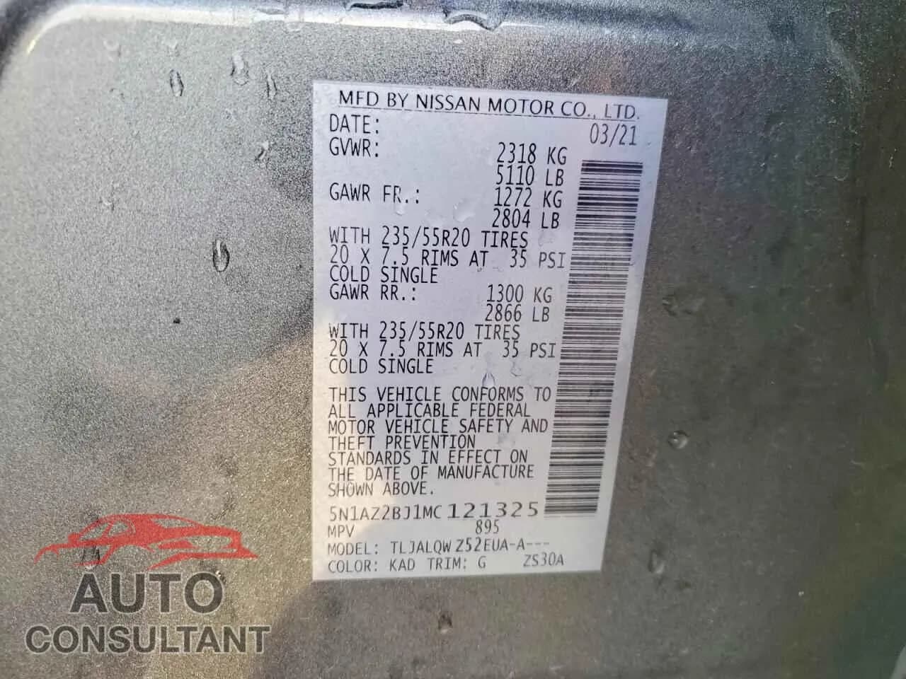 2021 NISSAN MURANO Damaged VIN 5N1AZ2BJ1MC121325 – photo 14 2021 NISSAN MURANO Damaged VIN 5N1AZ2BJ1MC121325 – photo 14