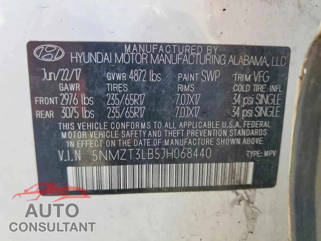 2018 HYUNDAI SANTA FE Damaged VIN 5NMZT3LB5JH068440 – photo 13 2018 HYUNDAI SANTA FE Damaged VIN 5NMZT3LB5JH068440 – photo 13