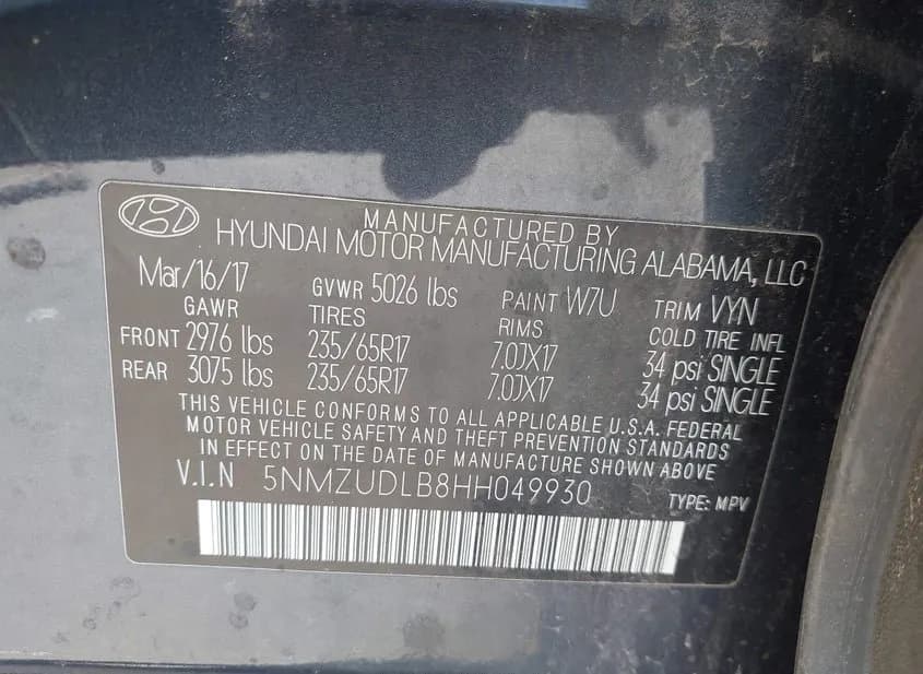 2017 HYUNDAI Santa Fe Sport Used VIN 5NMZUDLB8HH049930 – interior seats 2017 HYUNDAI Santa Fe Sport Used VIN 5NMZUDLB8HH049930 – interior seats