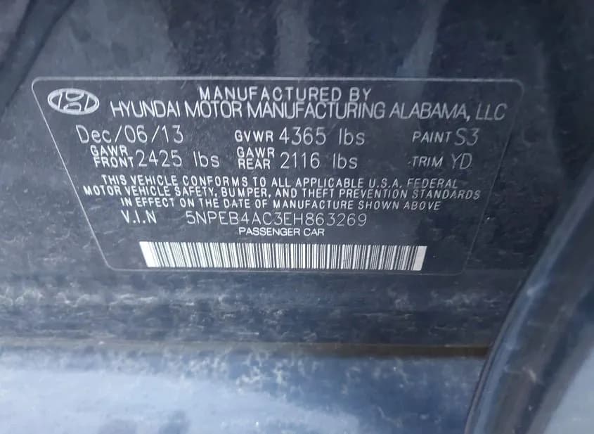 2014 HYUNDAI Sonata Used VIN 5NPEB4AC3EH863269 – exterior detail 2014 HYUNDAI Sonata Used VIN 5NPEB4AC3EH863269 – exterior detail