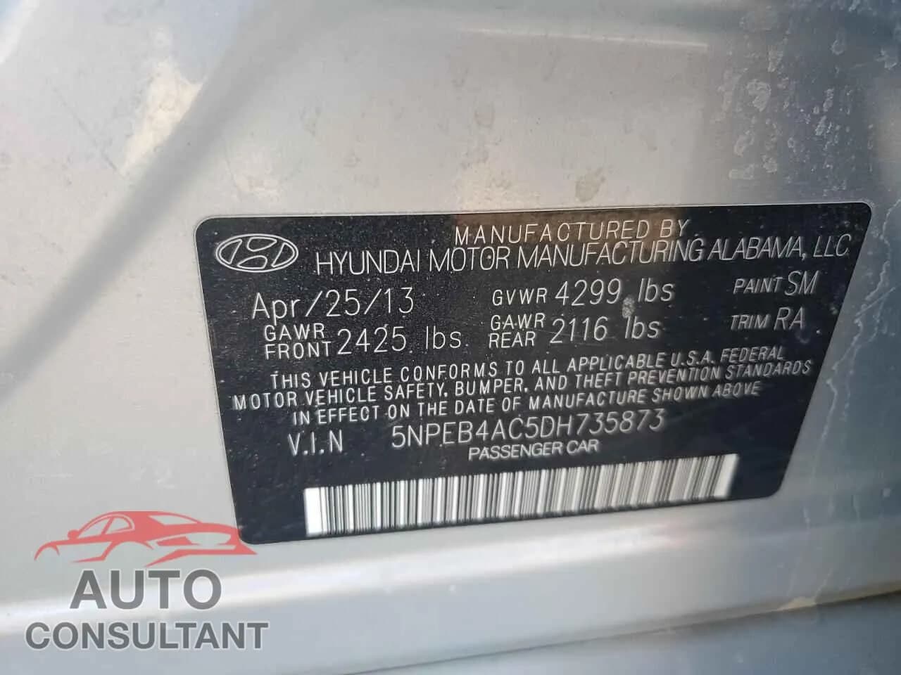 2013 HYUNDAI SONATA Damaged VIN 5NPEB4AC5DH735873 – photo 12 2013 HYUNDAI SONATA Damaged VIN 5NPEB4AC5DH735873 – photo 12