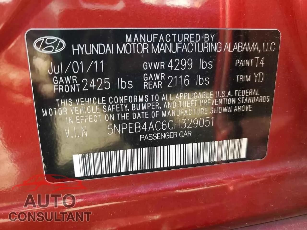 2012 HYUNDAI SONATA Damaged VIN 5NPEB4AC6CH329051 – photo 13 2012 HYUNDAI SONATA Damaged VIN 5NPEB4AC6CH329051 – photo 13