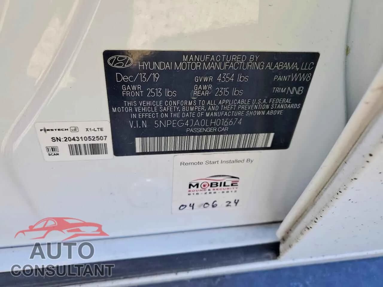 2020 HYUNDAI SONATA Damaged VIN 5NPEG4JA0LH016674 – photo 12 2020 HYUNDAI SONATA Damaged VIN 5NPEG4JA0LH016674 – photo 12