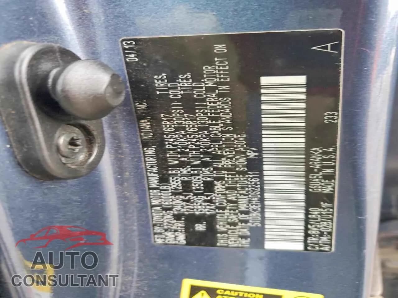 2013 TOYOTA HIGHLANDER Damaged VIN 5TDBK3EH4DS225611 – photo 13 2013 TOYOTA HIGHLANDER Damaged VIN 5TDBK3EH4DS225611 – photo 13