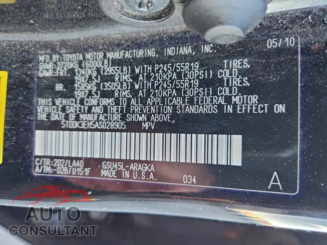 2010 TOYOTA HIGHLANDER Damaged VIN 5TDDK3EH5AS028905 – photo 13 2010 TOYOTA HIGHLANDER Damaged VIN 5TDDK3EH5AS028905 – photo 13