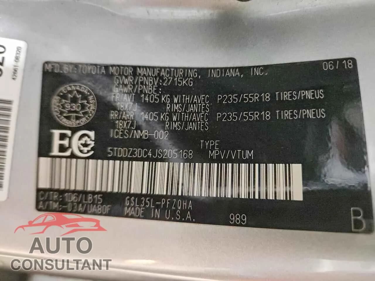 2018 TOYOTA All Models Damaged VIN 5TDDZ3DC4JS205168 – photo 13 2018 TOYOTA All Models Damaged VIN 5TDDZ3DC4JS205168 – photo 13