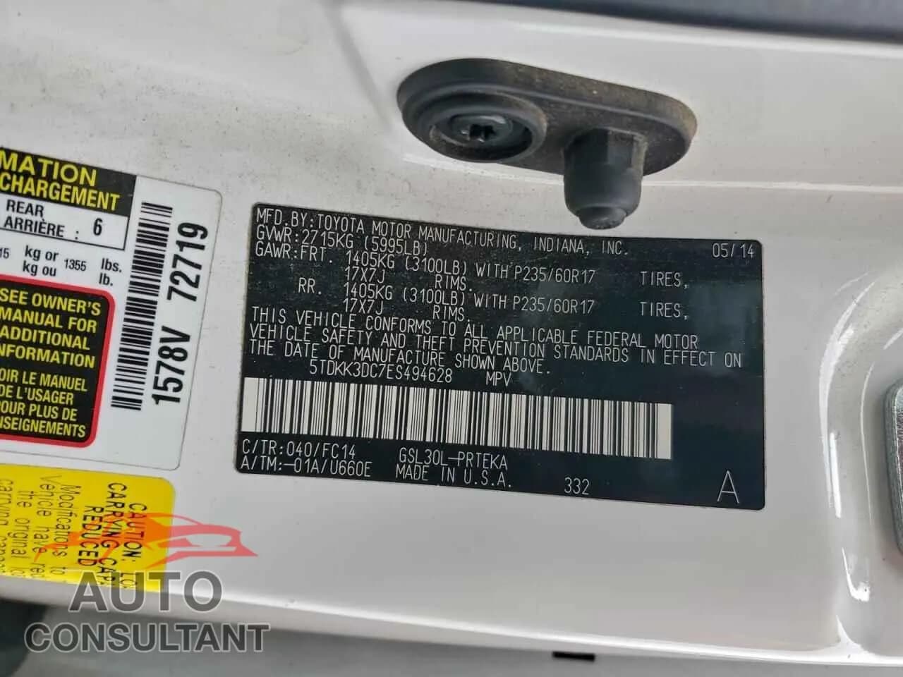 2014 TOYOTA All Models Damaged VIN 5TDKK3DC7ES494628 – photo 14 2014 TOYOTA All Models Damaged VIN 5TDKK3DC7ES494628 – photo 14