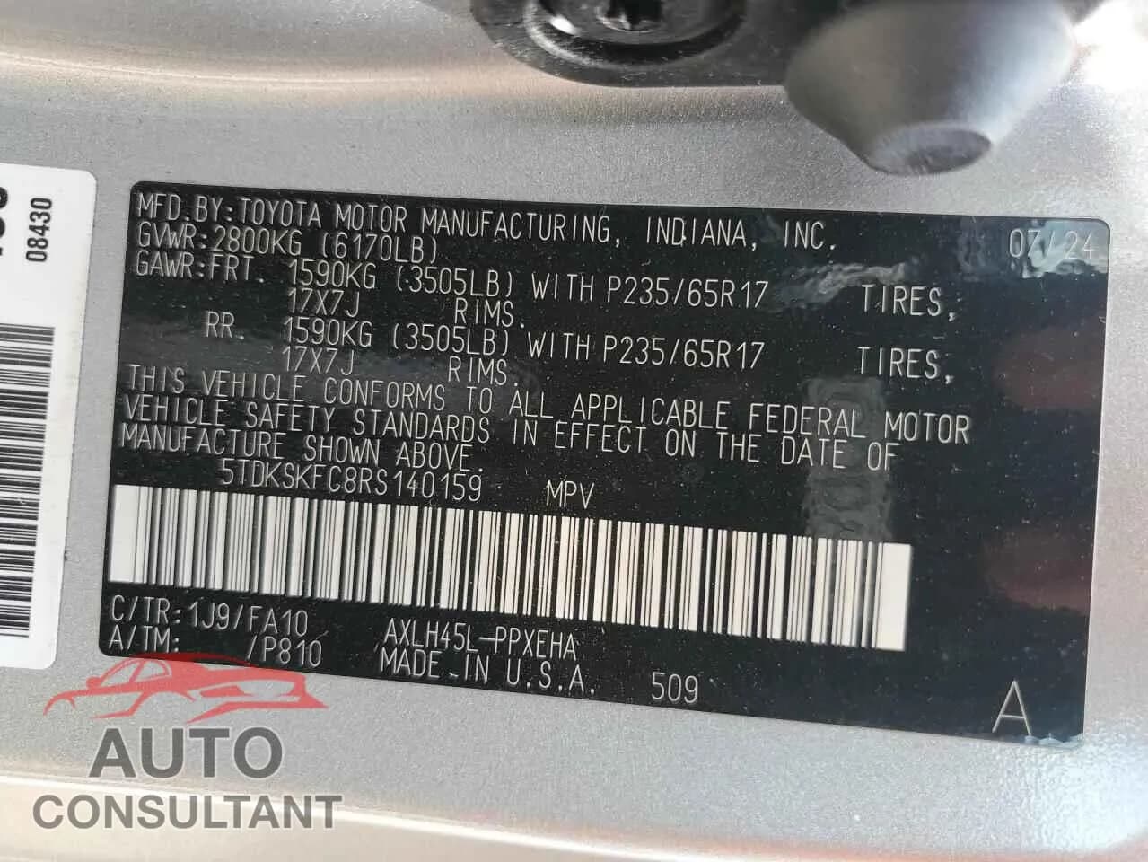 2024 TOYOTA All Models Damaged VIN 5TDKSKFC8RS140159 – photo 14 2024 TOYOTA All Models Damaged VIN 5TDKSKFC8RS140159 – photo 14