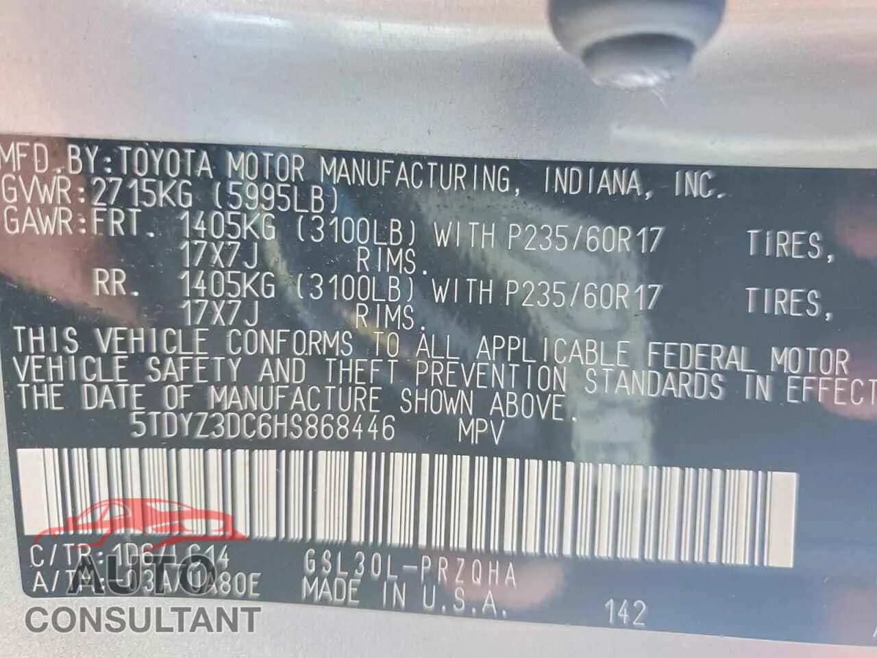 2017 TOYOTA All Models Damaged VIN 5TDYZ3DC6HS868446 – photo 13 2017 TOYOTA All Models Damaged VIN 5TDYZ3DC6HS868446 – photo 13