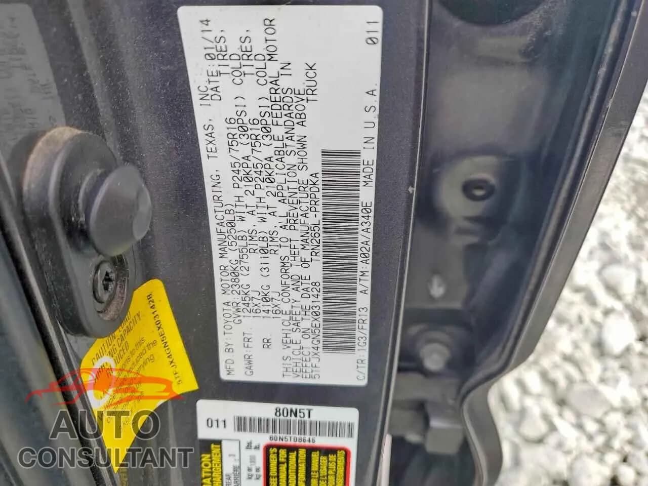 2014 TOYOTA TACOMA Damaged VIN 5TFJX4GN5EX031428 – photo 12 2014 TOYOTA TACOMA Damaged VIN 5TFJX4GN5EX031428 – photo 12