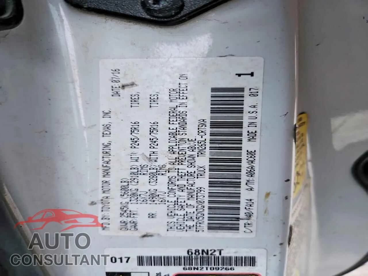 2016 TOYOTA TACOMA Damaged VIN 5TFRX5GN3GX073799 – photo 13 2016 TOYOTA TACOMA Damaged VIN 5TFRX5GN3GX073799 – photo 13