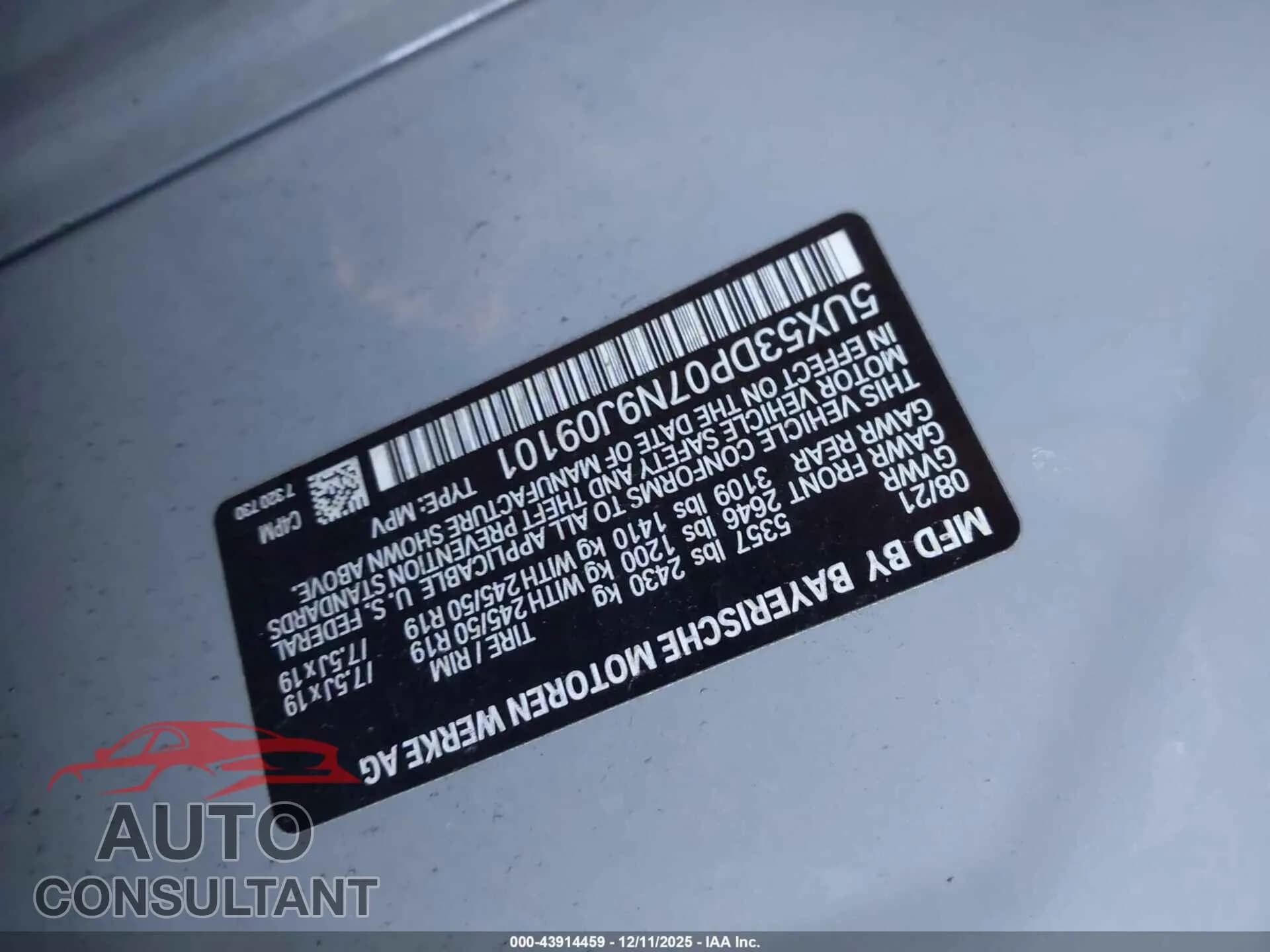 2022 BMW X3 Damaged VIN 5UX53DP07N9J09101 – trunk area 2022 BMW X3 Damaged VIN 5UX53DP07N9J09101 – trunk area