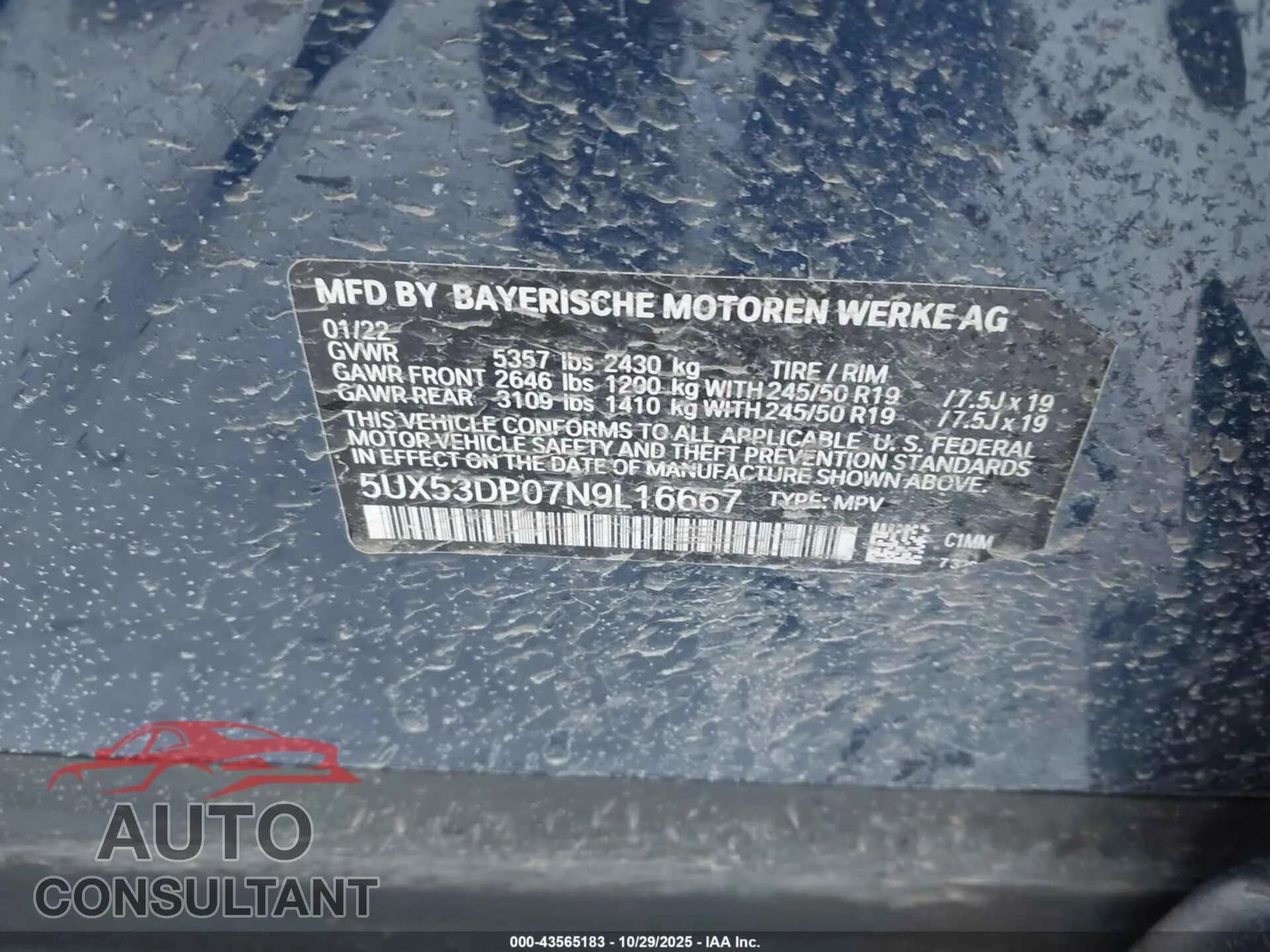 2022 BMW X3 Damaged VIN 5UX53DP07N9L16667 – trunk area 2022 BMW X3 Damaged VIN 5UX53DP07N9L16667 – trunk area