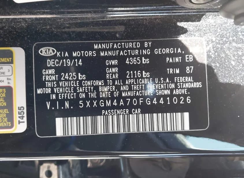 2015 KIA Optima Used VIN 5XXGM4A70FG441026 – engine bay 2015 KIA Optima Used VIN 5XXGM4A70FG441026 – engine bay