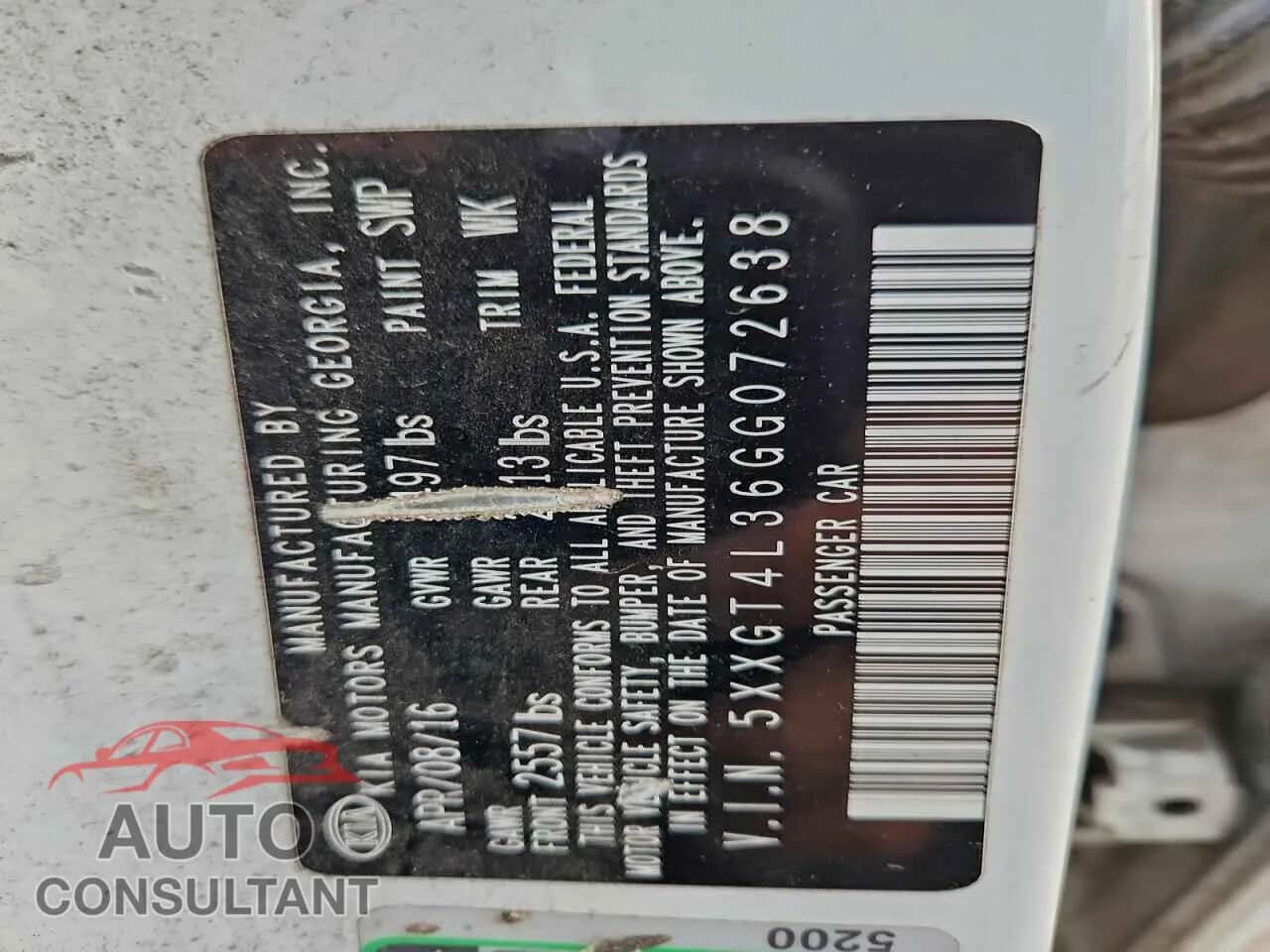 2016 KIA OPTIMA Damaged VIN 5XXGT4L36GG072638 – photo 12 2016 KIA OPTIMA Damaged VIN 5XXGT4L36GG072638 – photo 12