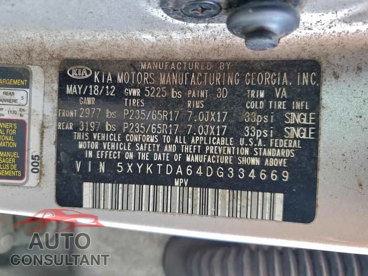 2013 KIA SORENTO Damaged VIN 5XYKTDA64DG334669 – photo 13 2013 KIA SORENTO Damaged VIN 5XYKTDA64DG334669 – photo 13