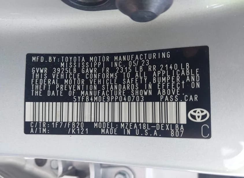 2023 TOYOTA Corolla Used VIN 5YFB4MDE9PP040703 – dashboard 2023 TOYOTA Corolla Used VIN 5YFB4MDE9PP040703 – dashboard