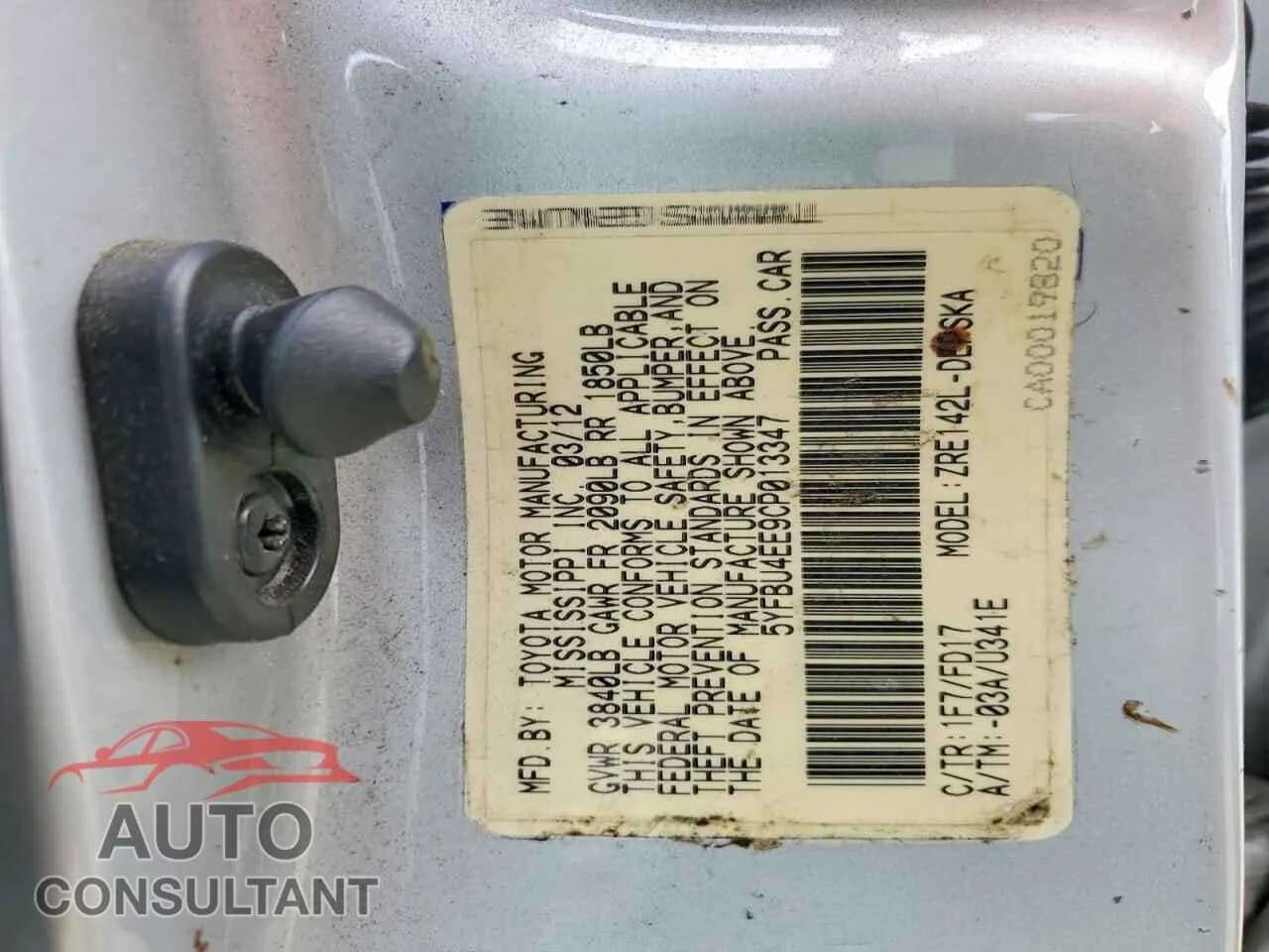 2012 TOYOTA COROLLA Damaged VIN 5YFBU4EE9CP013347 – photo 12 2012 TOYOTA COROLLA Damaged VIN 5YFBU4EE9CP013347 – photo 12