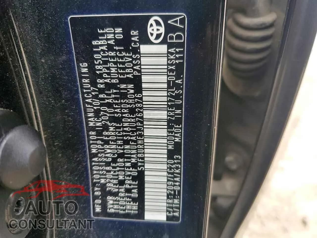 2018 TOYOTA COROLLA Damaged VIN 5YFBURHE3JP762876 – photo 12 2018 TOYOTA COROLLA Damaged VIN 5YFBURHE3JP762876 – photo 12